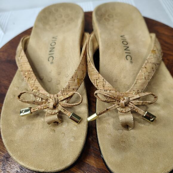 Vionic Bella Flip Flop Thong Sandals Womens 8 Gold Cork Tan Color - Picture 5 of 7